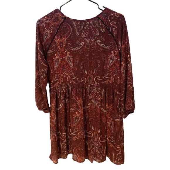 🔥2/$10🔥 F21 Burgundy Paisley 3/4 Length Sleeve Mini Dress - Picture 3 of 7